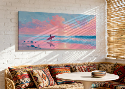 Surfer Sunset Beach Canvas Wall Art – Single & 3 Panel Canvas – AI PRINT LAB