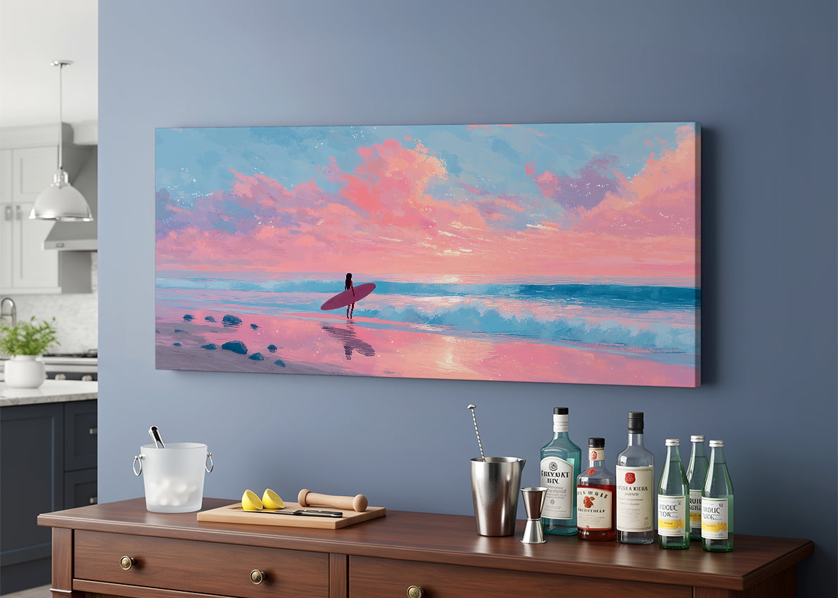 Surfer Sunset Beach Canvas Wall Art – Single & 3 Panel Canvas – AI PRINT LAB