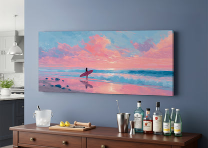 Surfer Sunset Beach Canvas Wall Art – Single & 3 Panel Canvas – AI PRINT LAB