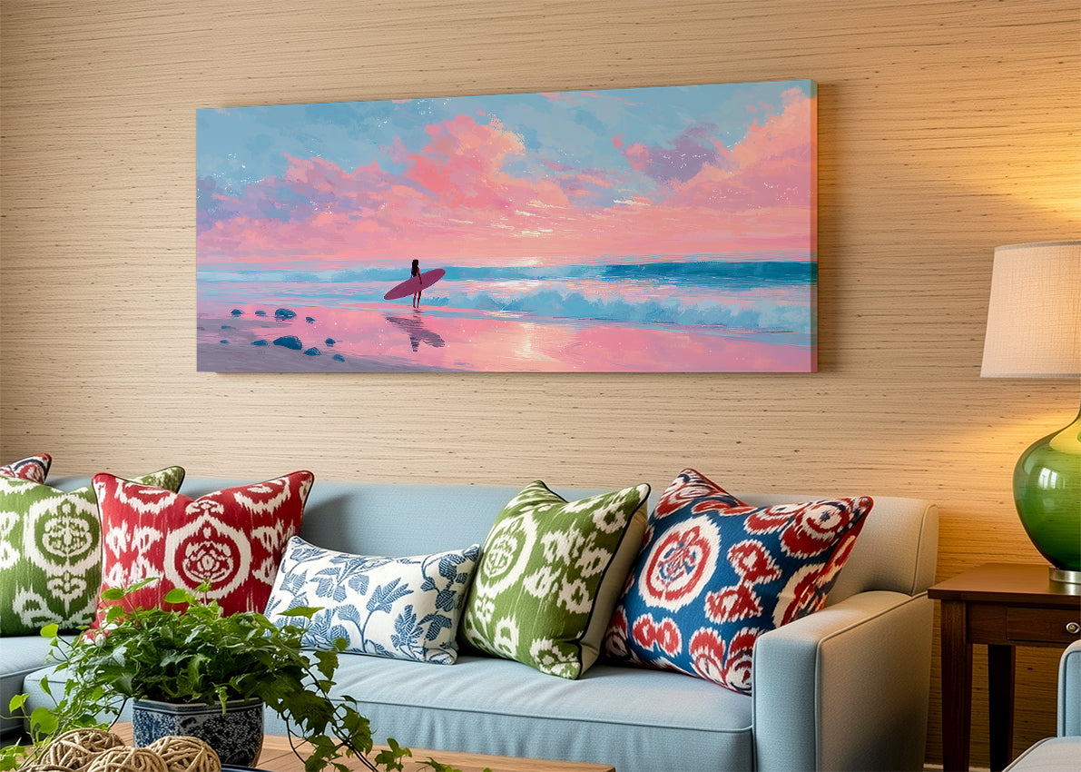 Surfer Sunset Beach Canvas Wall Art – Single & 3 Panel Canvas – AI PRINT LAB