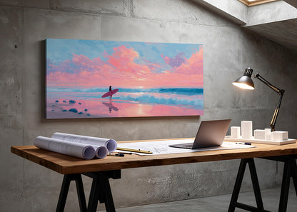 Surfer Sunset Beach Canvas Wall Art – Single & 3 Panel Canvas – AI PRINT LAB