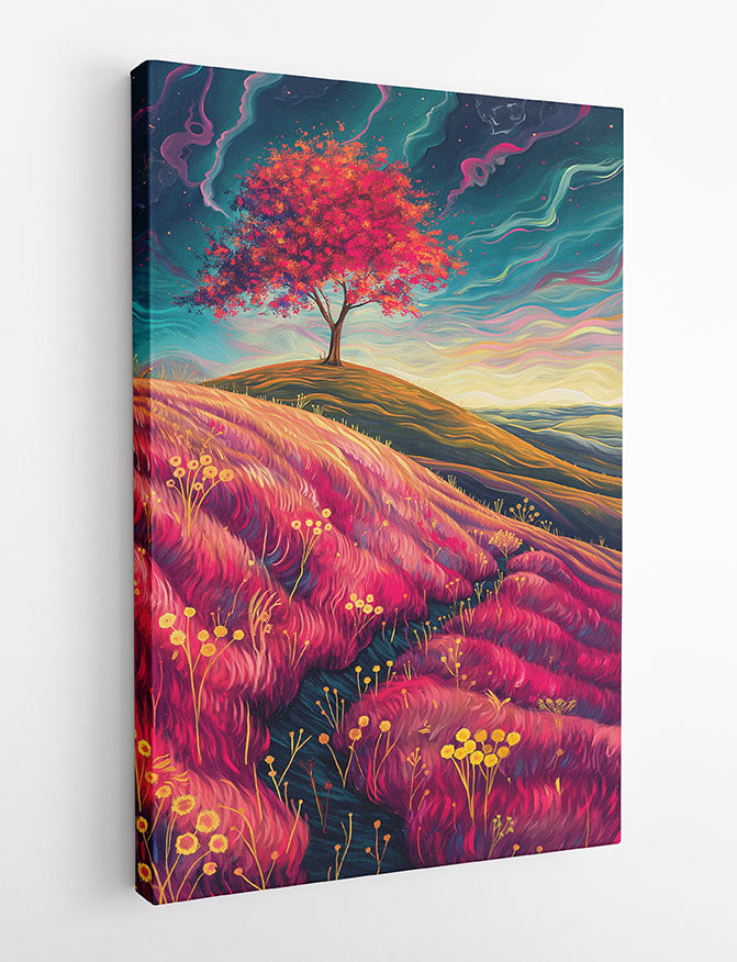 Surreal Red Tree Landscape – Fantasy Night Sky Canvas & Poster Wall Art – T1213 – AiPrintLab