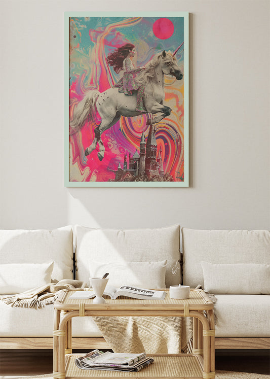 Surreal Unicorn Rider Poster & Canvas Print – Fantasy Dream Art Wall Decor