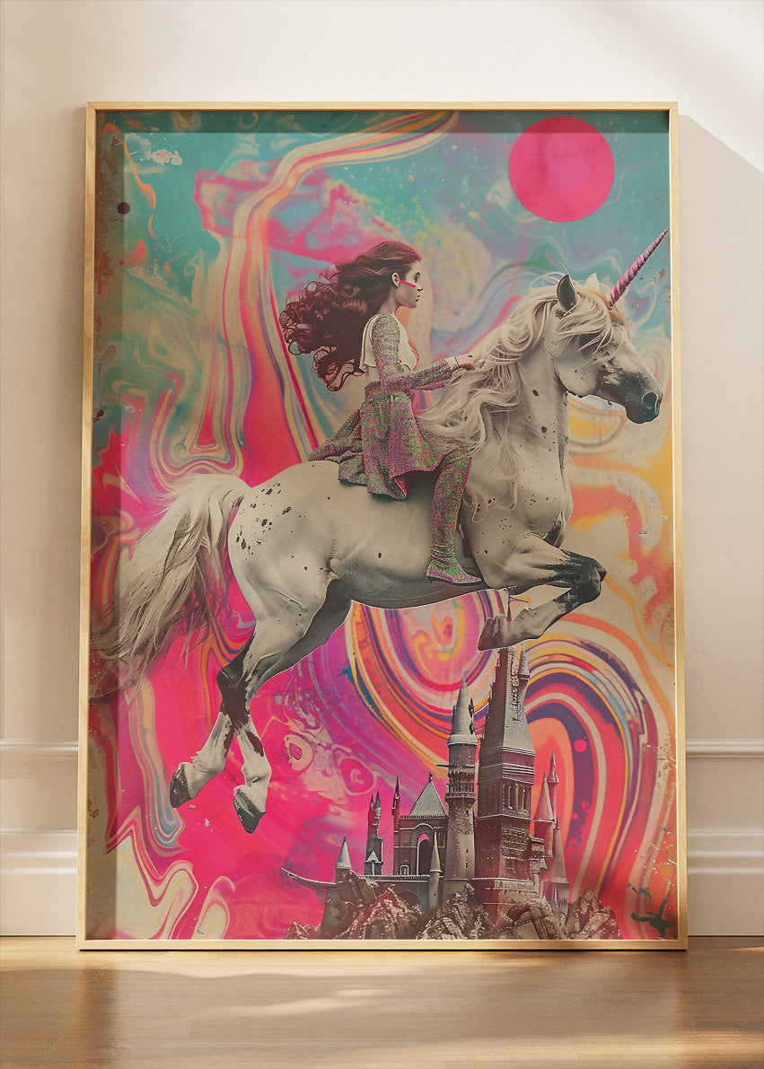 Surreal Unicorn Rider Poster & Canvas Print – Fantasy Dream Art Wall Decor