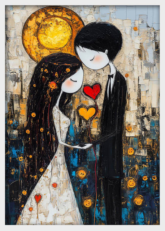 Whimsical Couple in Love Canvas Wall Art & Poster Print | Romantic Heart Balloon Painting – T1343 – Aiprintlab