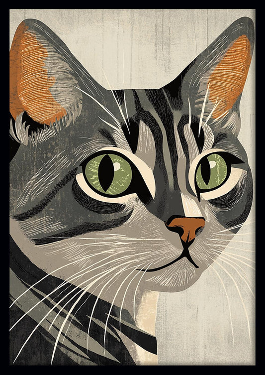 Tabby Cat Illustration Canvas Wall Art & Poster Print | Bold Graphic Feline Portrait – T1325 – AiPrintlab 1