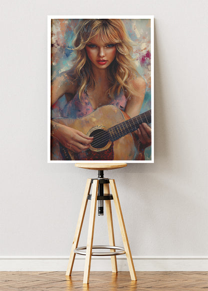 Taylor Swift Acoustic Guitar Portrait Wall Art Poster & Canvas