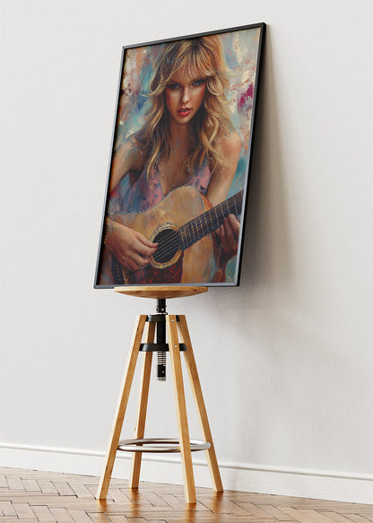 Taylor Swift Acoustic Guitar Portrait Wall Art Poster & Canvas