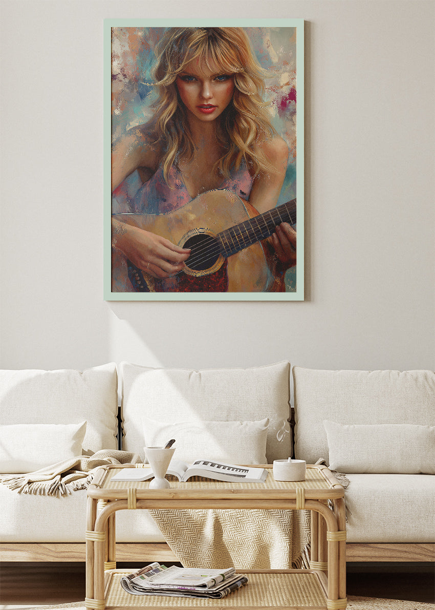 Taylor Swift Acoustic Guitar Portrait Wall Art Poster & Canvas