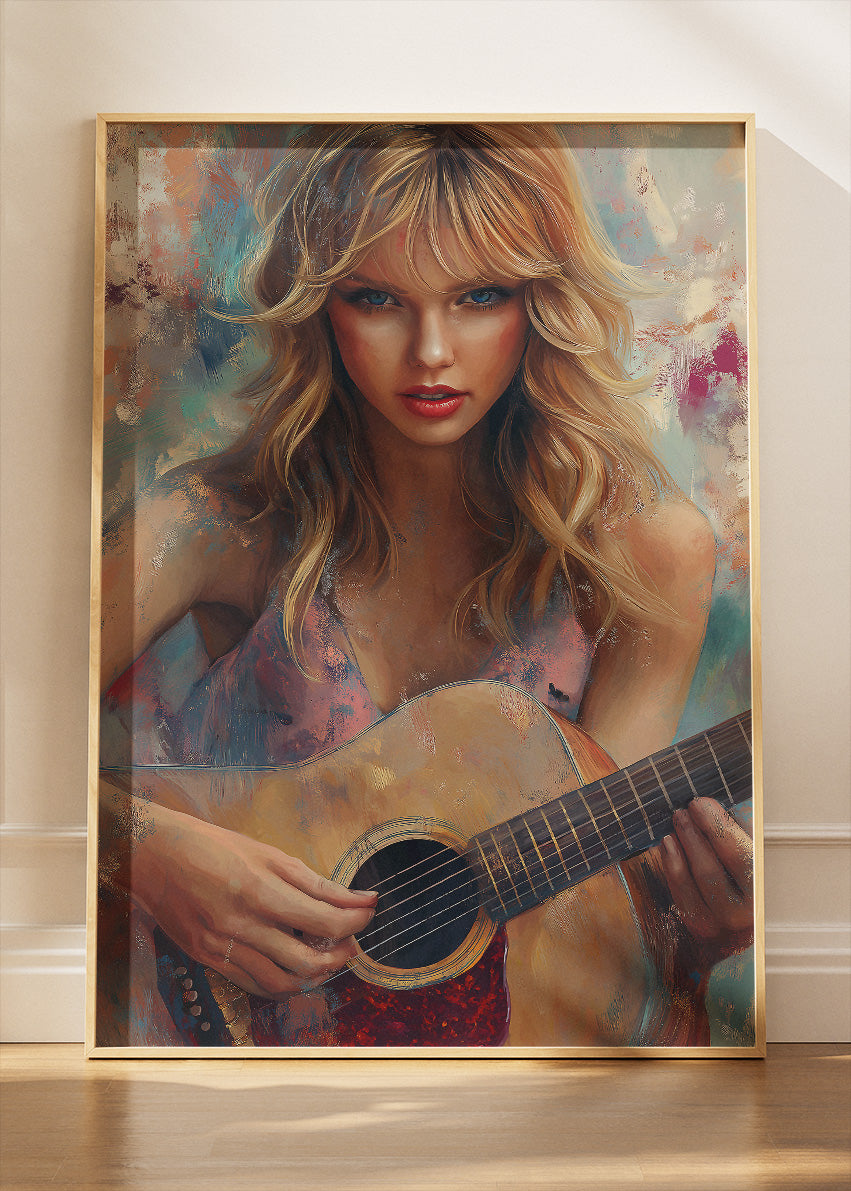 Taylor Swift Acoustic Guitar Portrait Wall Art Poster & Canvas