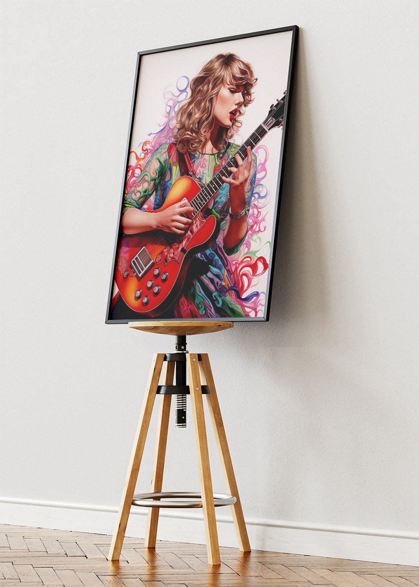 Taylor Swift Guitar Portrait Wall Art Poster & Canvas Print – Modern Pop Music Illustration