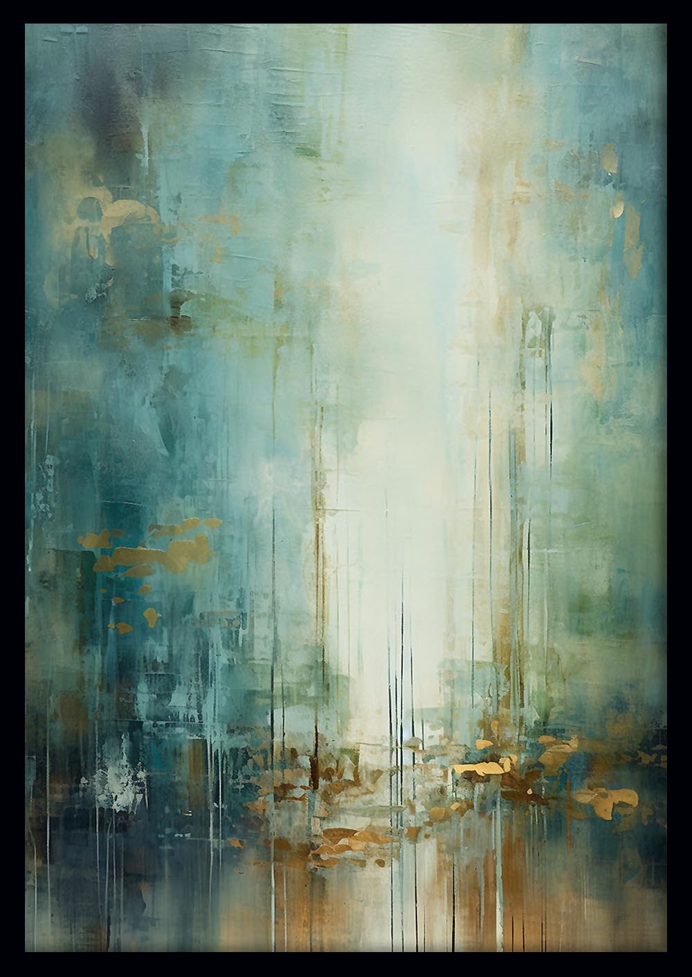 Teal & Gold Misty Abstract Canvas Art & Poster – T639 – AiPrintLab