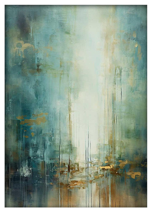 Teal & Gold Misty Abstract Canvas Art & Poster – T639 – AiPrintLab