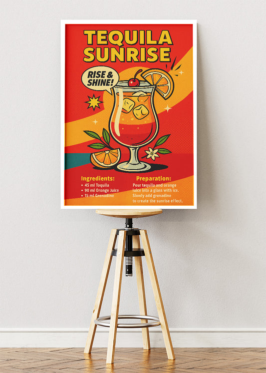 Tequila Sunrise Pop Art Poster & Canvas Print | Retro Bar Cocktail Wall Art