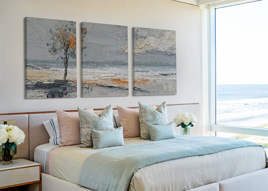 Textured Coastal Tree Landscape Canvas Wall Art – Single & 3 Panel Canvas – AI PRINT LAB
