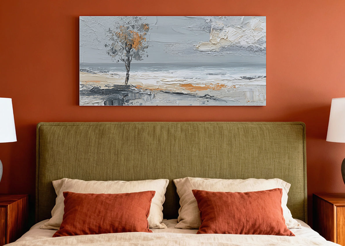 Textured Coastal Tree Landscape Canvas Wall Art – Single & 3 Panel Canvas – AI PRINT LAB