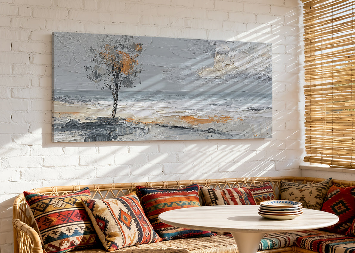 Textured Coastal Tree Landscape Canvas Wall Art – Single & 3 Panel Canvas – AI PRINT LAB