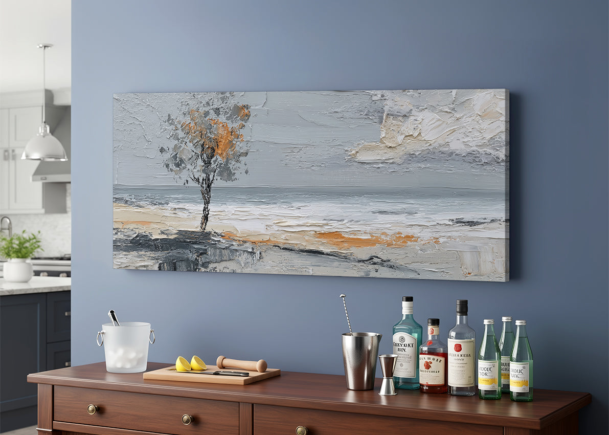 Textured Coastal Tree Landscape Canvas Wall Art – Single & 3 Panel Canvas – AI PRINT LAB