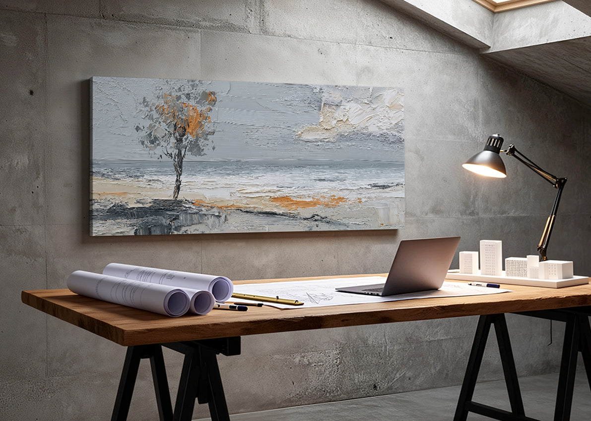 Textured Coastal Tree Landscape Canvas Wall Art – Single & 3 Panel Canvas – AI PRINT LAB