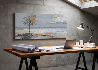 Textured Coastal Tree Landscape Canvas Wall Art – Single & 3 Panel Canvas – AI PRINT LAB