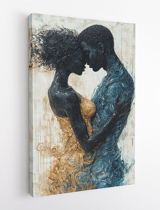 Textured Embrace – Romantic Abstract Couple Canvas & Poster Print – T1429 –