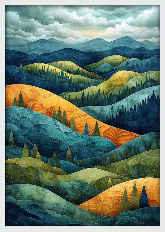 Textured Forest Hills – Abstract Mountain Landscape Canvas & Poster Wall Art – T1018 – AiPrintLab