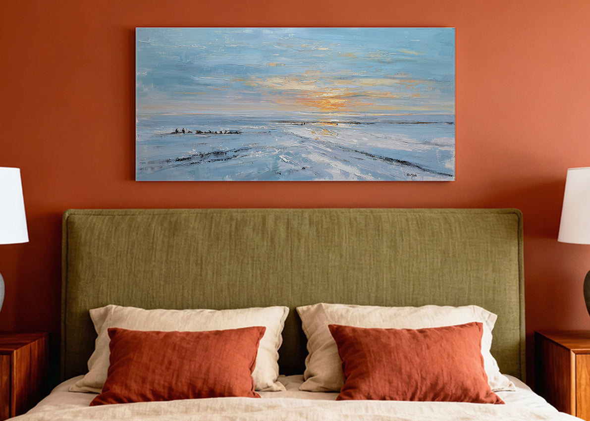 Textured Ocean Sunset Canvas Wall Art – Blue Coastal Seascape Canvas – Single & 3 Panel Canvas – AI PRINT LAB
