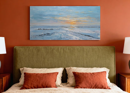 Textured Ocean Sunset Canvas Wall Art – Blue Coastal Seascape Canvas – Single & 3 Panel Canvas – AI PRINT LAB