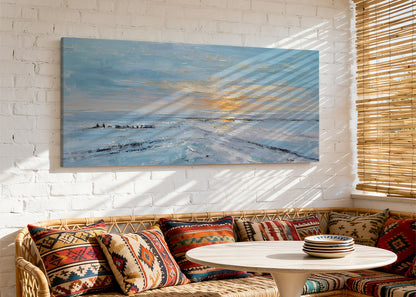 Textured Ocean Sunset Canvas Wall Art – Blue Coastal Seascape Canvas – Single & 3 Panel Canvas – AI PRINT LAB