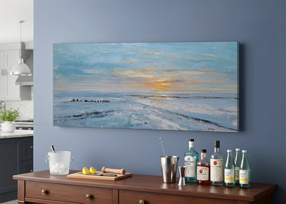 Textured Ocean Sunset Canvas Wall Art – Blue Coastal Seascape Canvas – Single & 3 Panel Canvas – AI PRINT LAB