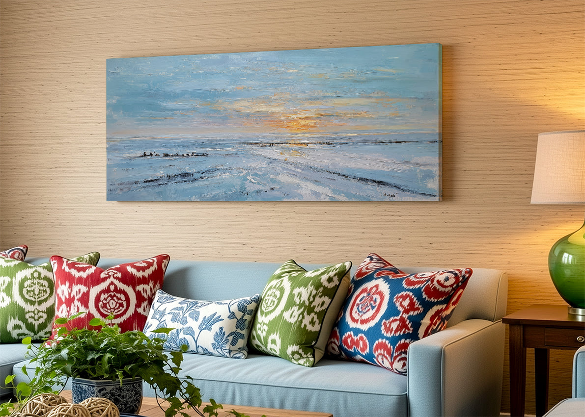 Textured Ocean Sunset Canvas Wall Art – Blue Coastal Seascape Canvas – Single & 3 Panel Canvas – AI PRINT LAB