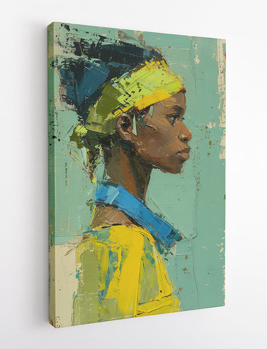 Textured Portrait of Woman in Yellow – Bold Expressionist Canvas & Poster Wall Art – T1205 – AiPrintLab