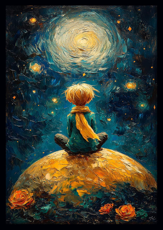 The Little Prince Inspired Art Print, Starry Night Fantasy Wall Poster, Dreamy Painting Style Canvas – T1387 – AIPrintLab