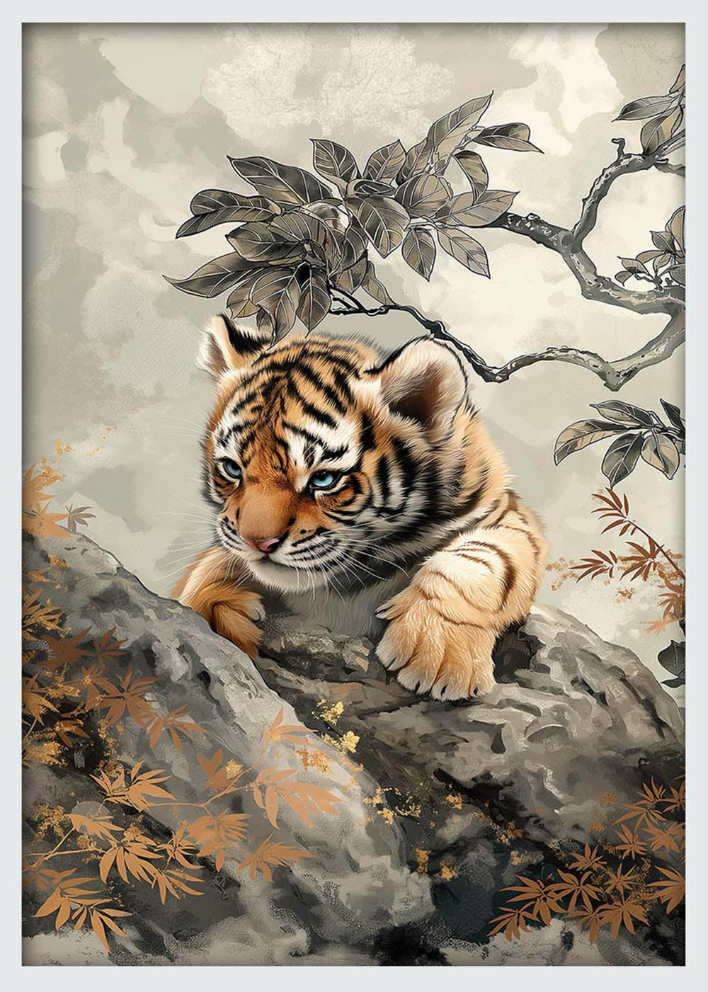 Tiger Cub on Rock – Elegant Wildlife Animal Canvas & Poster Wall Art – T1260 – AiPrintLab