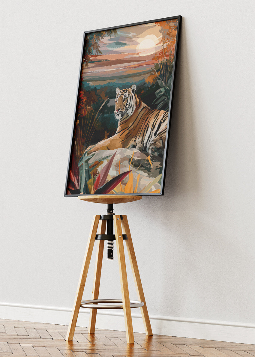 Tiger at Sunset Canvas Print & Poster – Serene Wildlife Landscape Wall Art