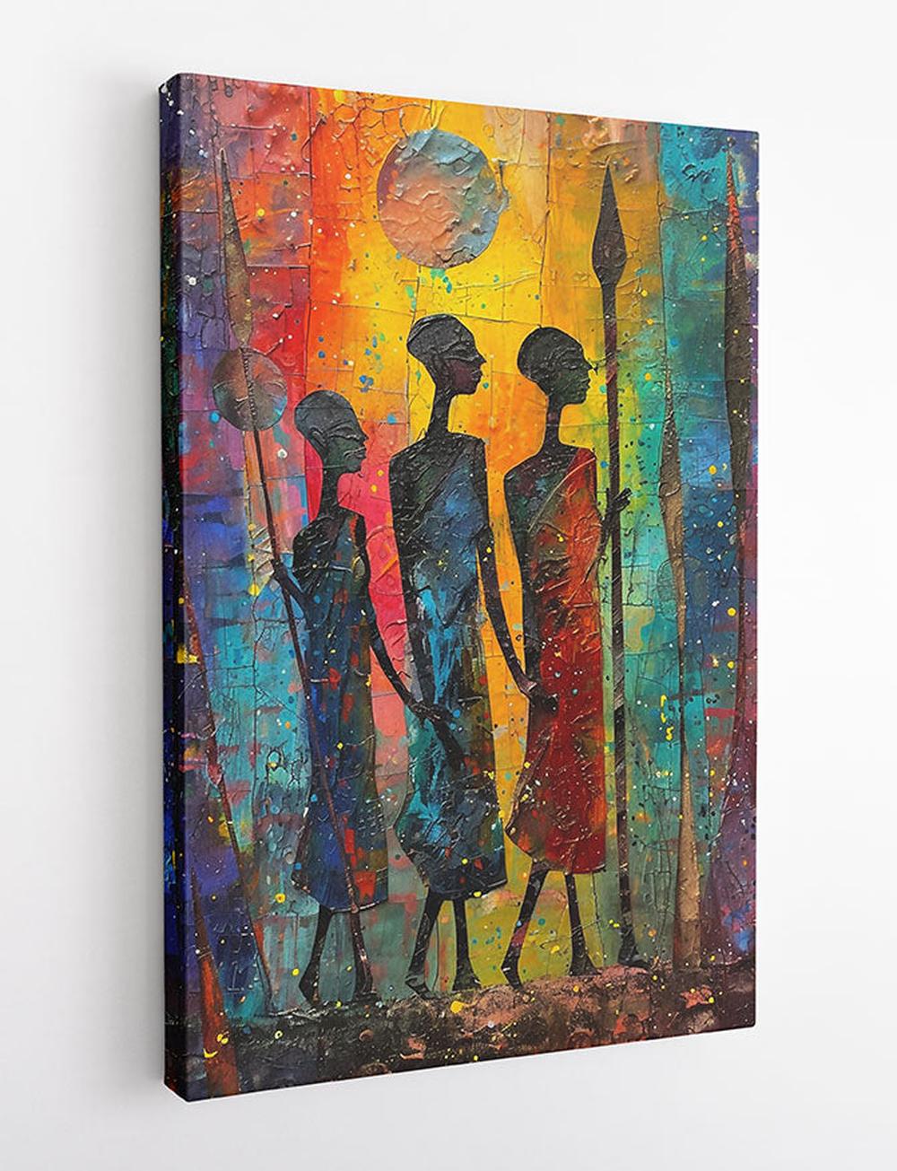 Tribal Silhouettes Canvas Art – Colorful African Warrior Poster – T790 – AiPrintLab
