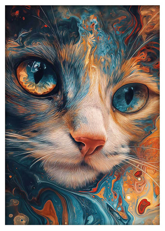Trippy Cat Close-Up – Psychedelic Swirl Canvas & Poster Wall Art – T907 – AiPrintLab