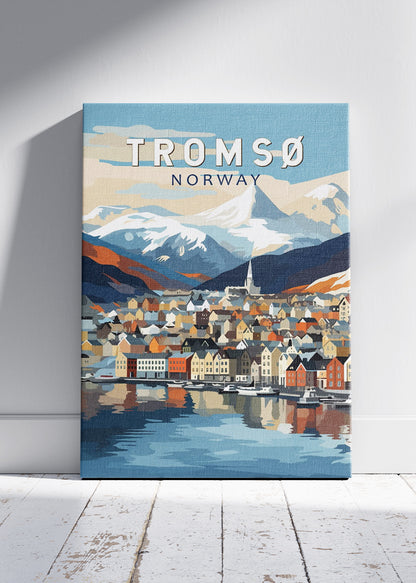 Tromsø Norway Poster & Canvas Print – Modern Illustrated Arctic Mountain Harbour Art