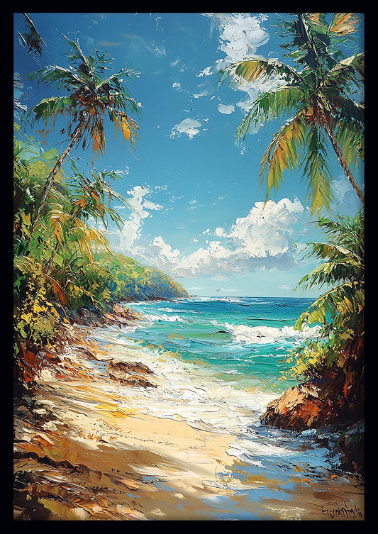 Tropical Beach Paradise – Ocean Shoreline Canvas & Poster Wall Art – T1047 – AiPrintLab
