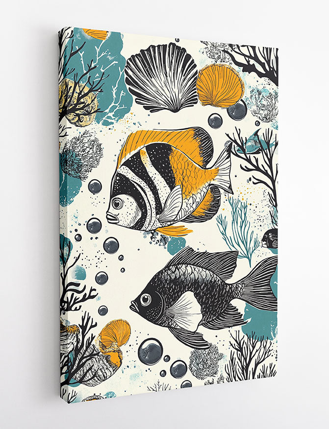 Tropical Fish & Sea Life – Coastal Ocean Illustration Canvas & Poster Wall Art – T1036 – AiPrintLab