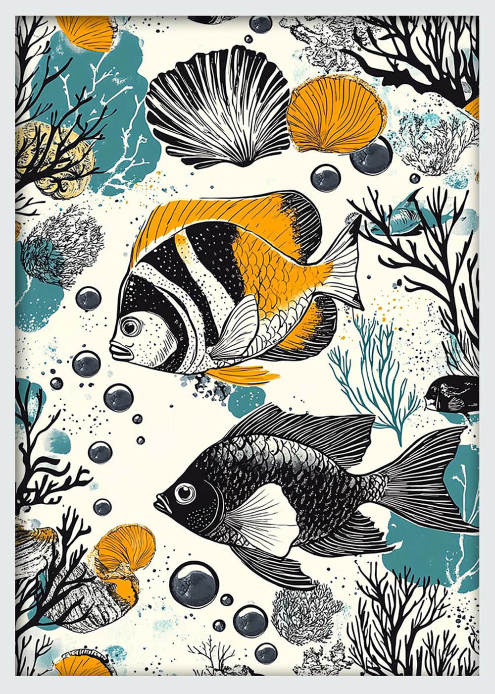 Tropical Fish & Sea Life – Coastal Ocean Illustration Canvas & Poster Wall Art – T1036 – AiPrintLab
