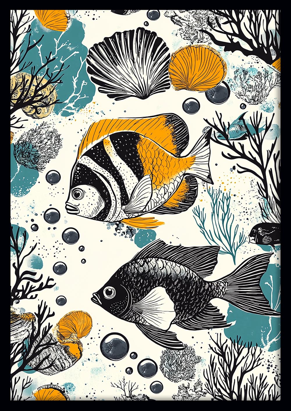 Tropical Fish & Sea Life – Coastal Ocean Illustration Canvas & Poster Wall Art – T1036 – AiPrintLab