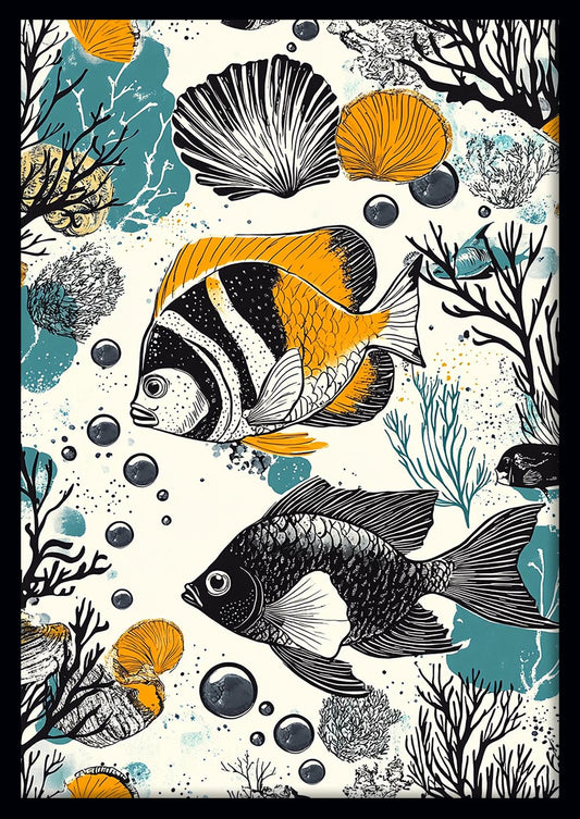 Tropical Fish & Sea Life – Coastal Ocean Illustration Canvas & Poster Wall Art – T1036 – AiPrintLab