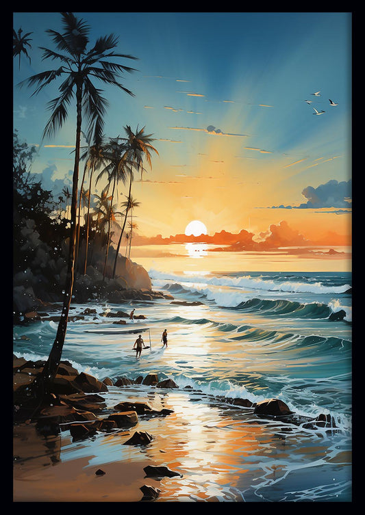 Tropical Sunset Beach Canvas Art Print & Poster – T561 – AiPrintLab