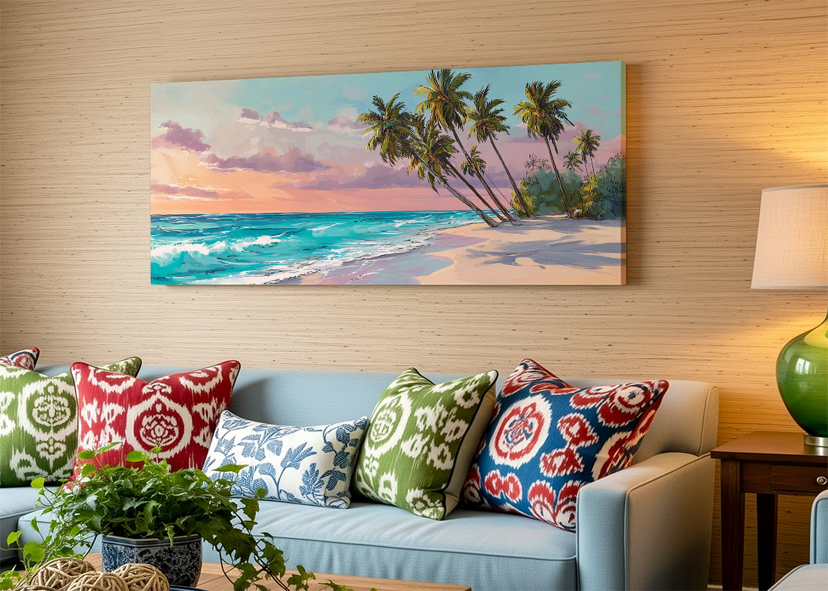 Tropical Sunset Beach Canvas Wall Art – Single & 3 Panel Split – AI PRINT LAB
