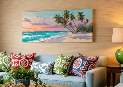Tropical Sunset Beach Canvas Wall Art – Single & 3 Panel Split – AI PRINT LAB