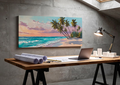 Tropical Sunset Beach Canvas Wall Art – Single & 3 Panel Split – AI PRINT LAB