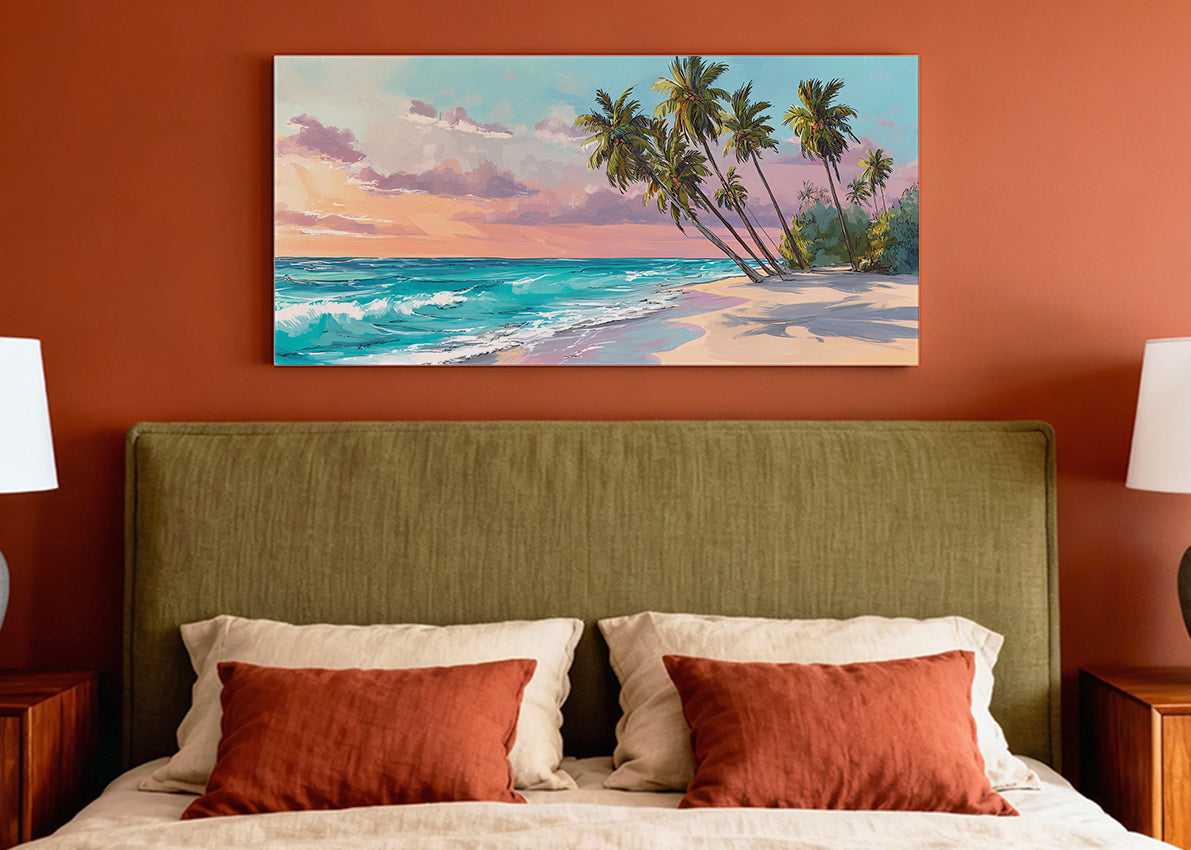 Tropical Sunset Beach Canvas Wall Art – Single & 3 Panel Split – AI PRINT LAB