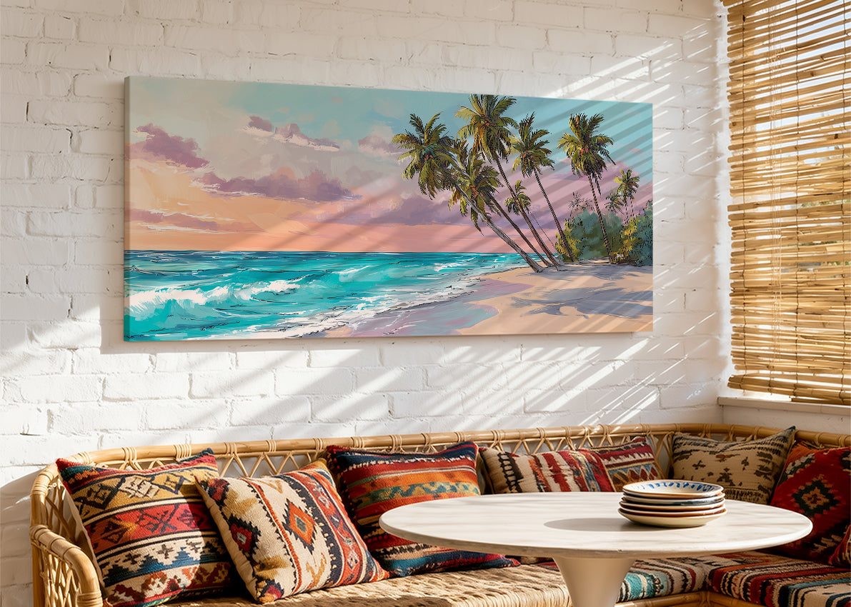 Tropical Sunset Beach Canvas Wall Art – Single & 3 Panel Split – AI PRINT LAB