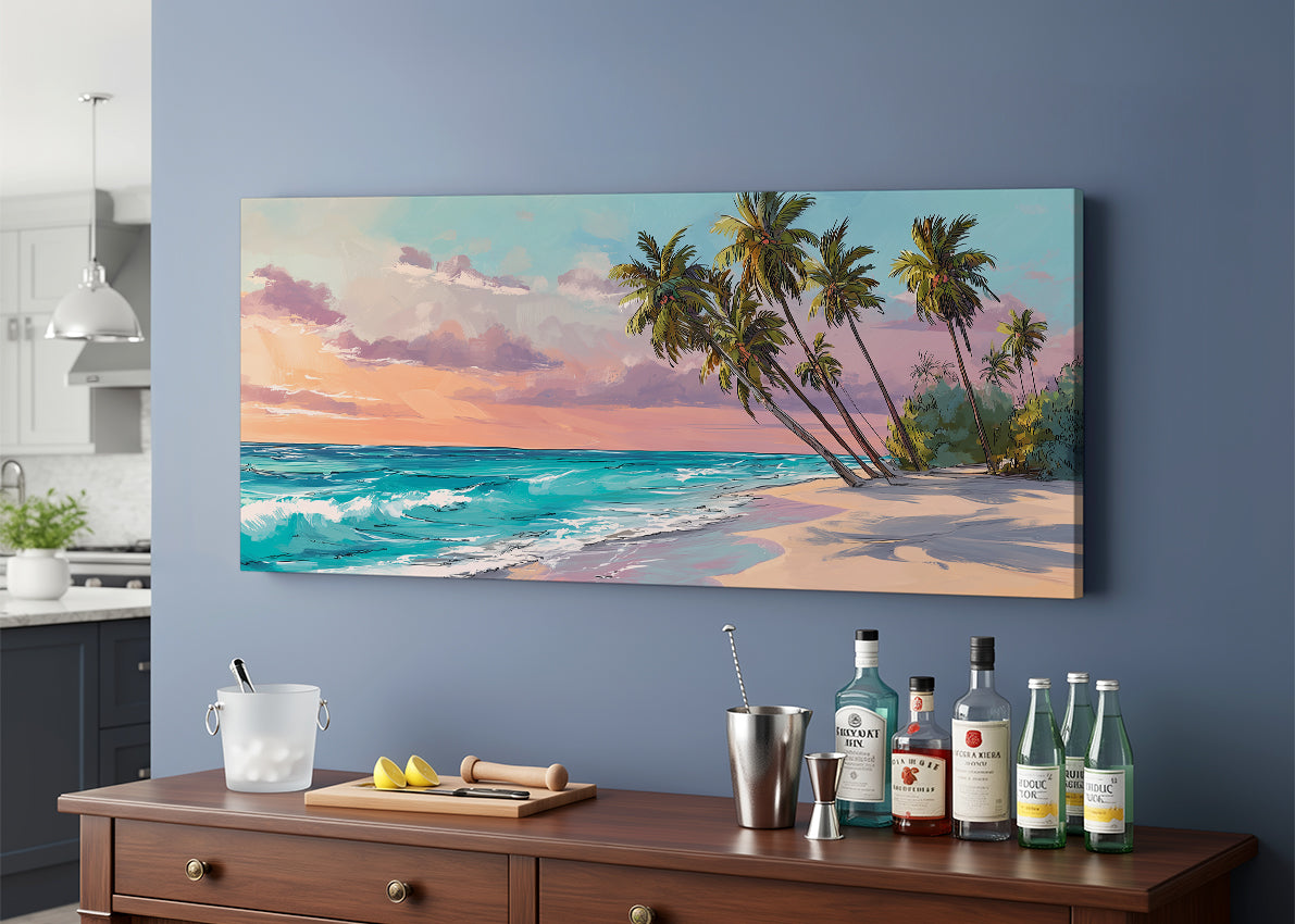 Tropical Sunset Beach Canvas Wall Art – Single & 3 Panel Split – AI PRINT LAB